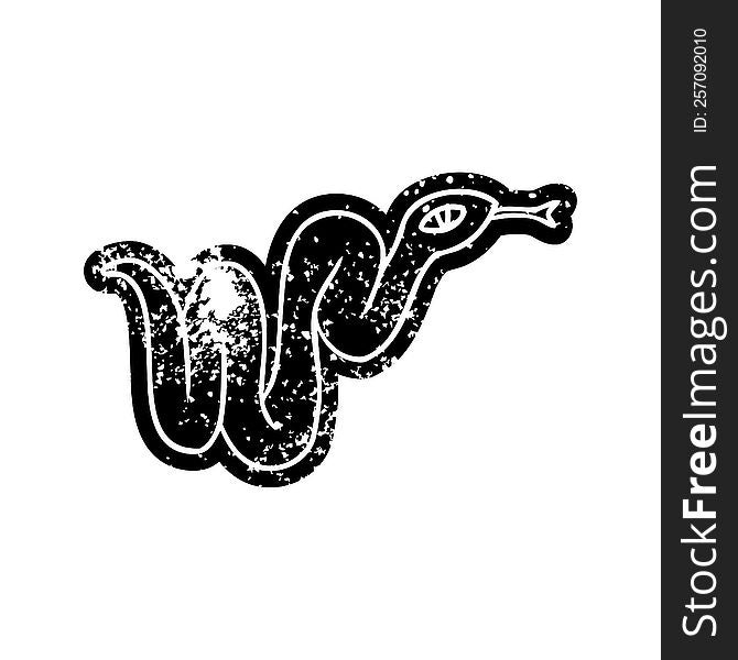 grunge distressed icon of a garden snake. grunge distressed icon of a garden snake