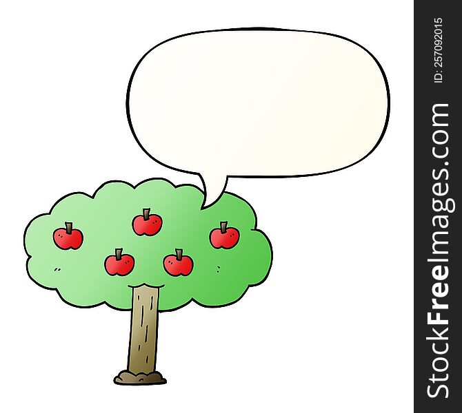 Cartoon Apple Tree And Speech Bubble In Smooth Gradient Style
