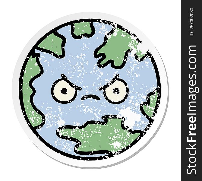 distressed sticker of a cute cartoon planet earth