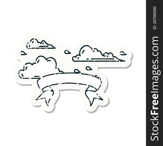 worn old sticker of a tattoo style floating clouds. worn old sticker of a tattoo style floating clouds