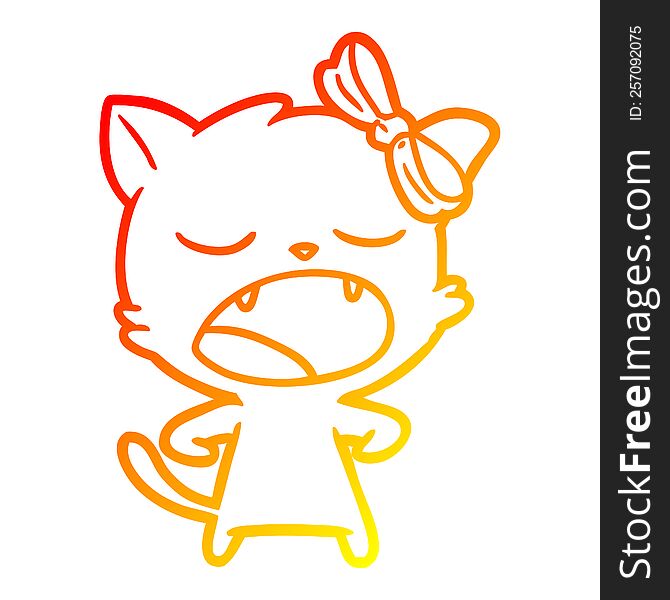 Warm Gradient Line Drawing Cartoon Yawning Cat