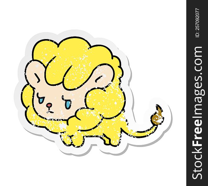 Distressed Sticker Cartoon Kawaii Cute Lion Cub