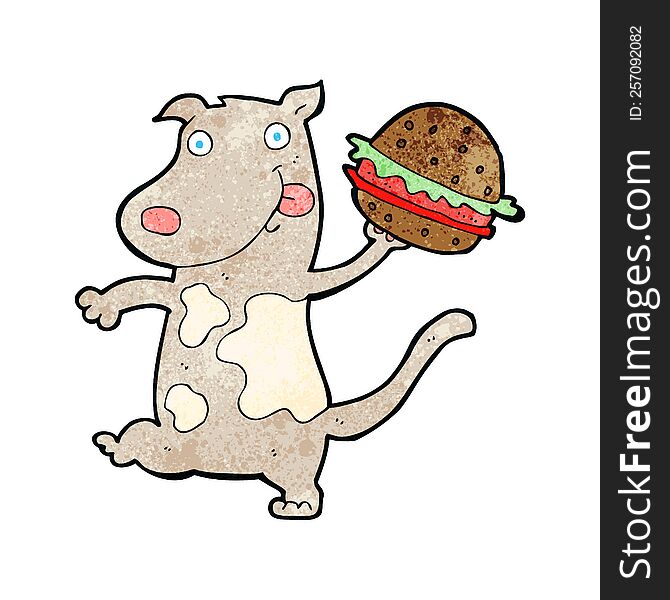 cartoon hungry dog with burger