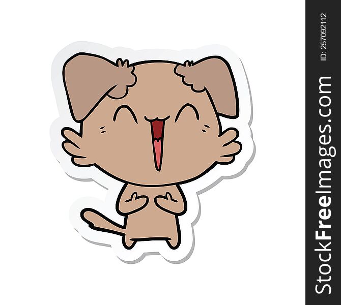 Sticker Of A Happy Little Cartoon Dog Laughing