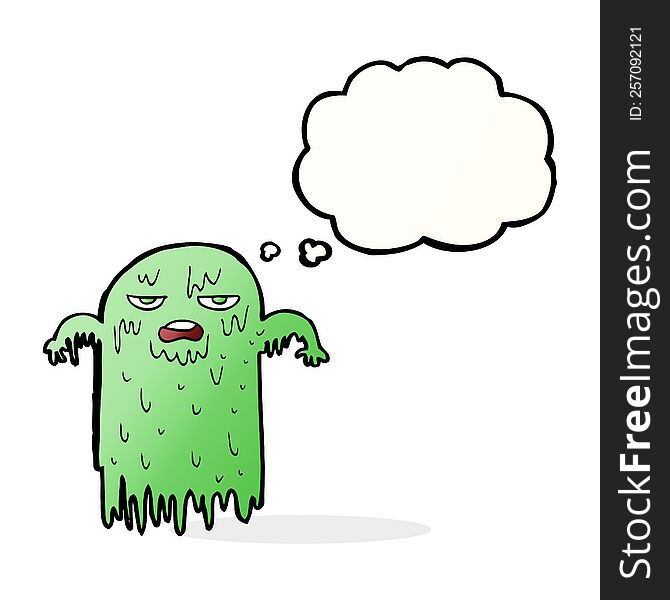 Cartoon Slimy Ghost With Thought Bubble