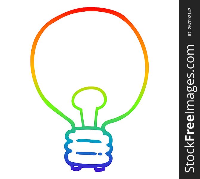 rainbow gradient line drawing of a cartoon light bulb