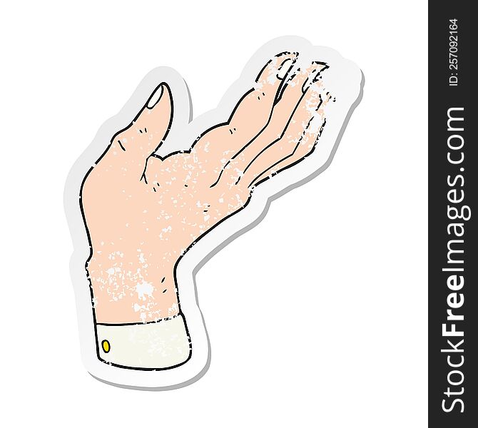 retro distressed sticker of a cartoon open hand raised palm up