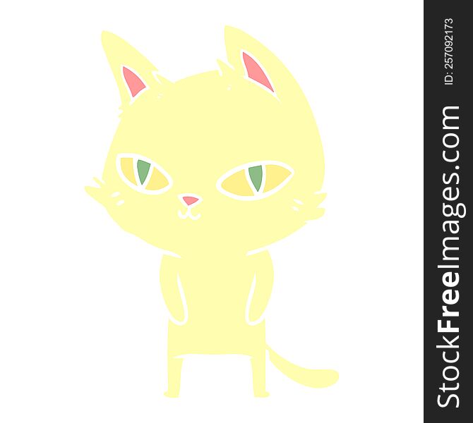 flat color style cartoon cat with bright eyes