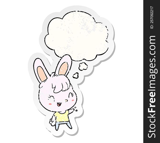 Cartoon Rabbit And Thought Bubble As A Distressed Worn Sticker