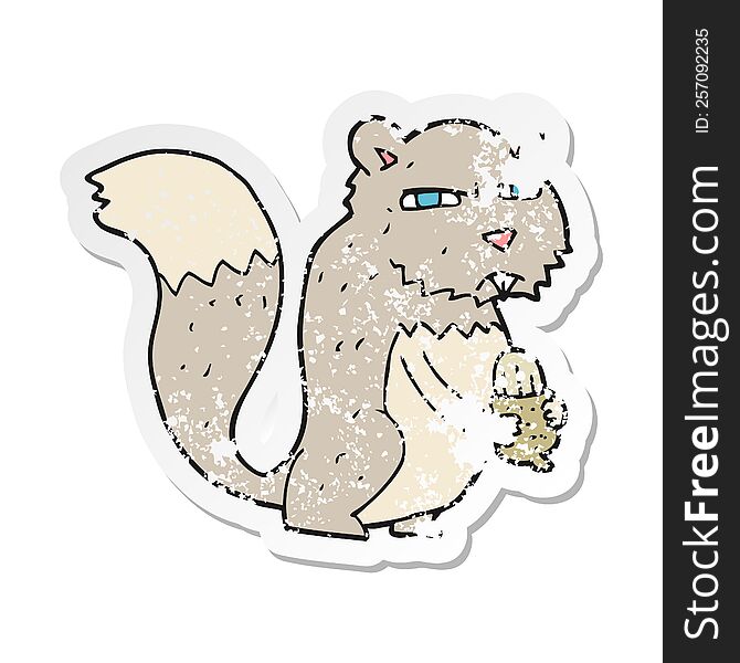 Retro Distressed Sticker Of A Cartoon Angry Squirrel With Nut