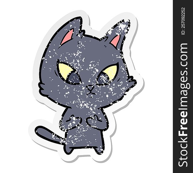Distressed Sticker Of A Confused Cartoon Cat