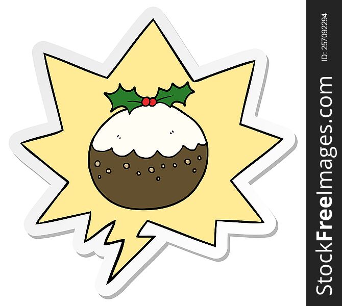 Cartoon Christmas Pudding And Speech Bubble Sticker