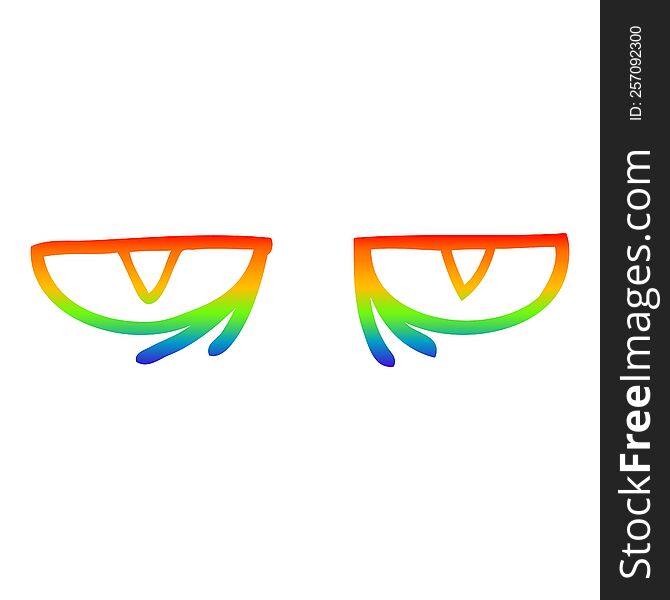 rainbow gradient line drawing of a cartoon evil eyes