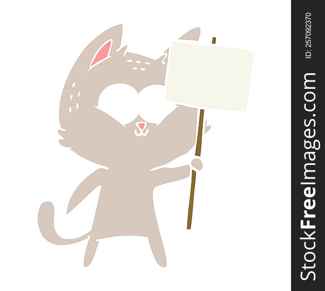 Flat Color Style Cartoon Cat With Placard