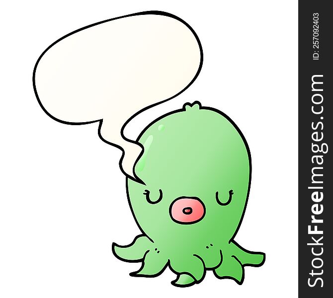Cartoon Octopus And Speech Bubble In Smooth Gradient Style