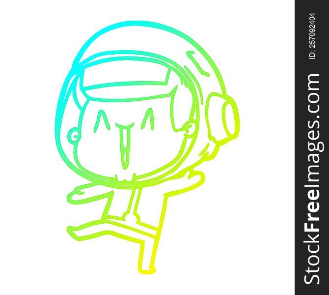 Cold Gradient Line Drawing Dancing Cartoon Astronaut