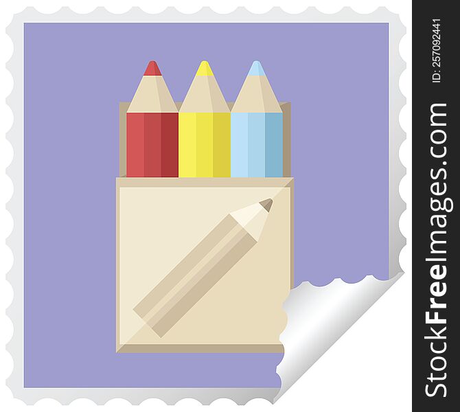 pack of coloring pencils graphic square sticker stamp. pack of coloring pencils graphic square sticker stamp