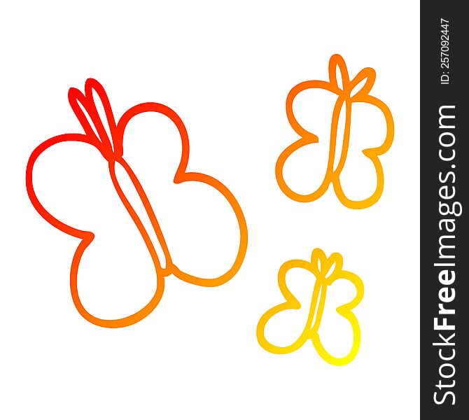 warm gradient line drawing of a cartoon butterflies