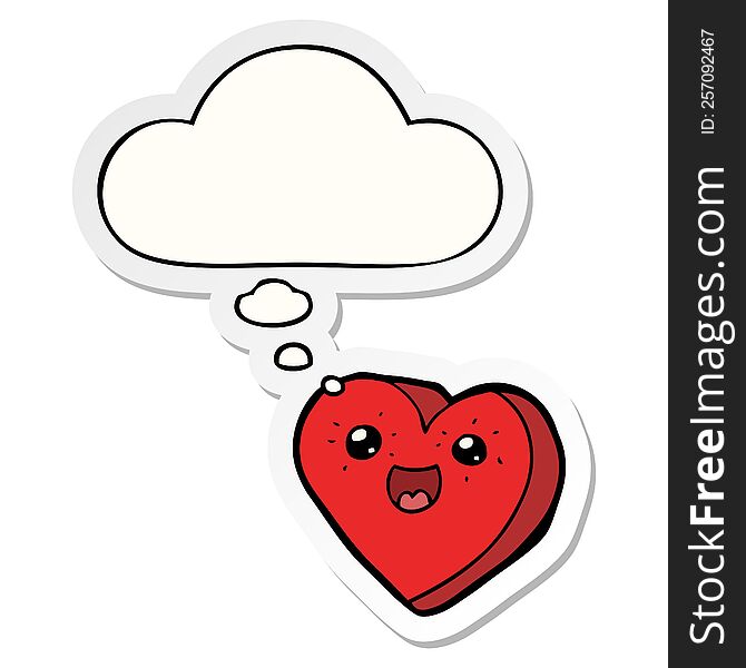 heart cartoon character with thought bubble as a printed sticker