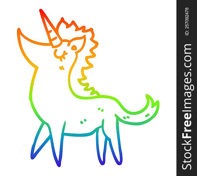 rainbow gradient line drawing of a cartoon unicorn
