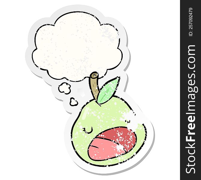 Cartoon Pear And Thought Bubble As A Distressed Worn Sticker