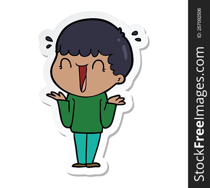 Sticker Of A Laughing Cartoon Man Shrugging Shoulders