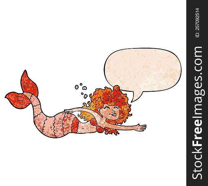 Cartoon Mermaid And Speech Bubble In Retro Texture Style