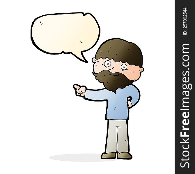 Cartoon Bearded Man Pointing With Speech Bubble