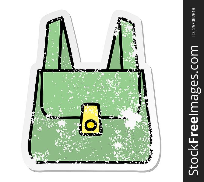 distressed sticker of a cute cartoon green bag