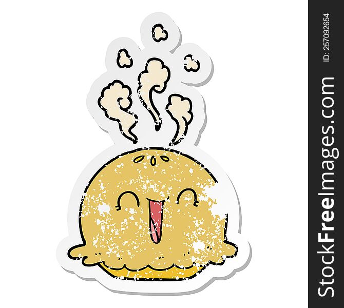 Distressed Sticker Of A Cartoon Happy Pie