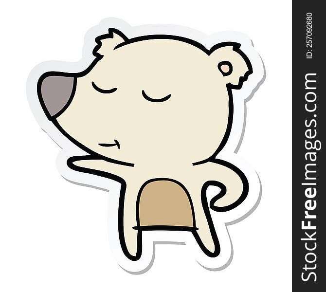 Sticker Of A Happy Cartoon Bear Pointing