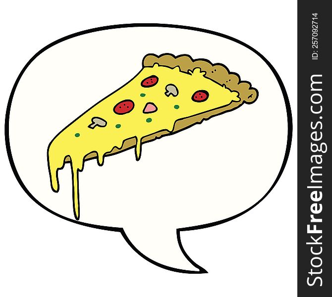 Cartoon Pizza Slice And Speech Bubble