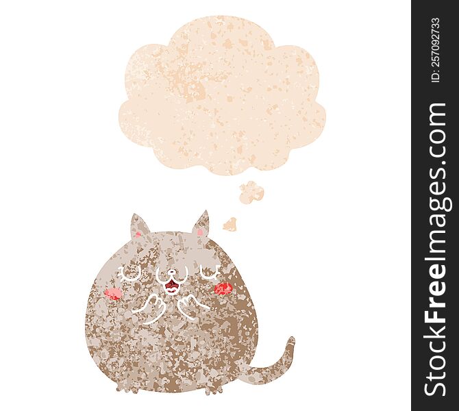 Cartoon Cute Cat And Thought Bubble In Retro Textured Style
