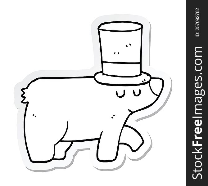 Sticker Of A Cartoon Bear Wearing Top Hat