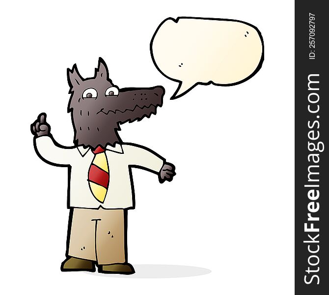 cartoon business wolf with idea with speech bubble