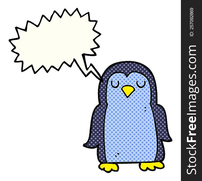 freehand drawn comic book speech bubble cartoon penguin