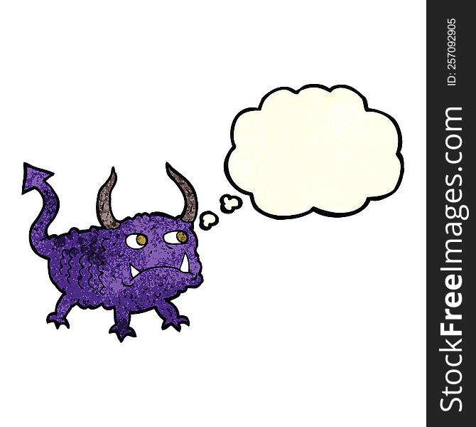 Cartoon Little Demon With Thought Bubble