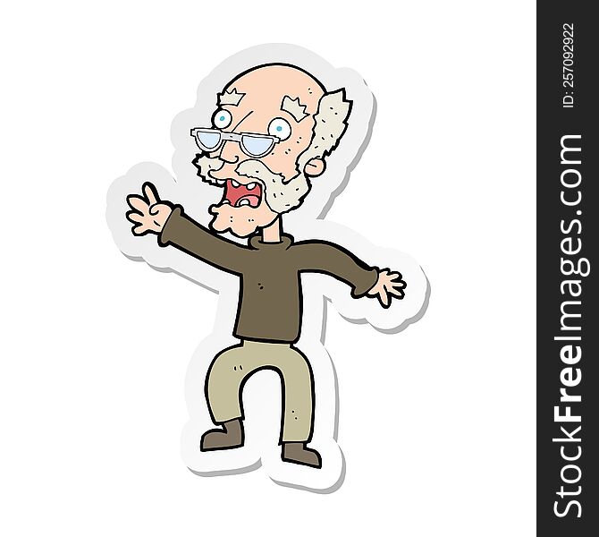 Sticker Of A Cartoon Frightened Old Man