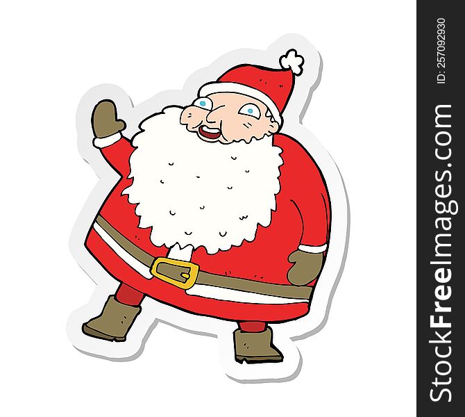Sticker Of A Funny Waving Santa Claus Cartoon