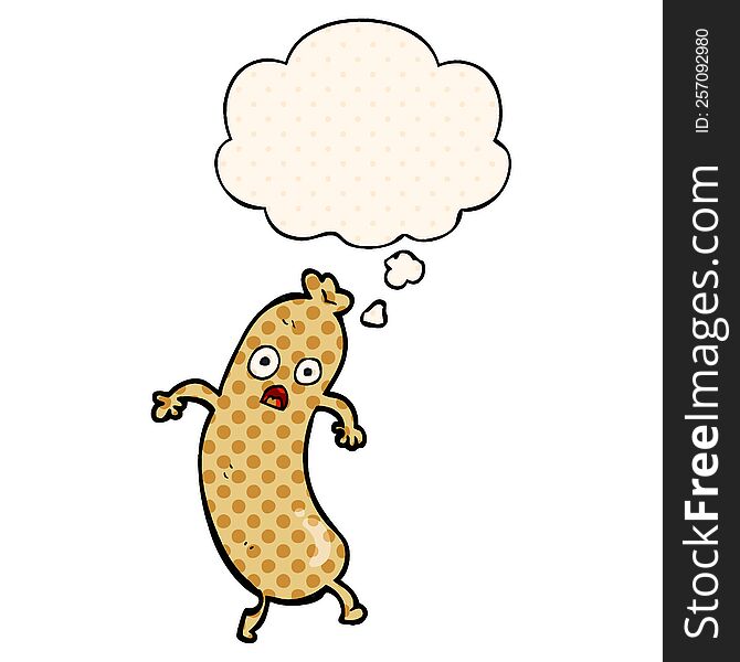 cartoon sausage with thought bubble in comic book style