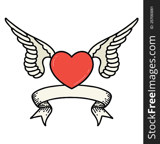 tattoo with banner of a heart with wings