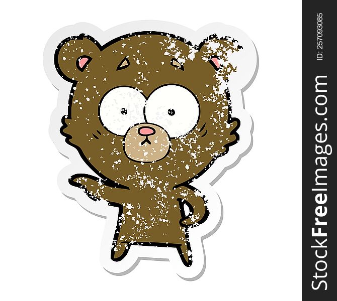 distressed sticker of a anxious bear cartoon