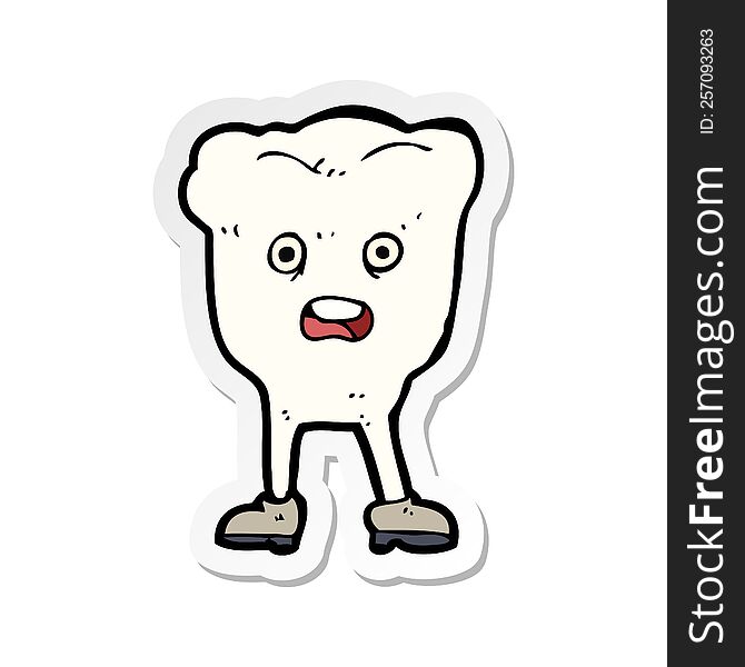 Sticker Of A Cartoon Tooth Looking Afraid