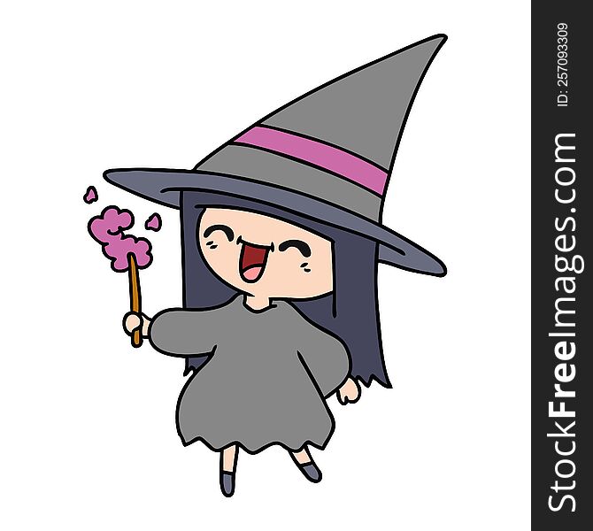 cartoon of cute kawaii witch