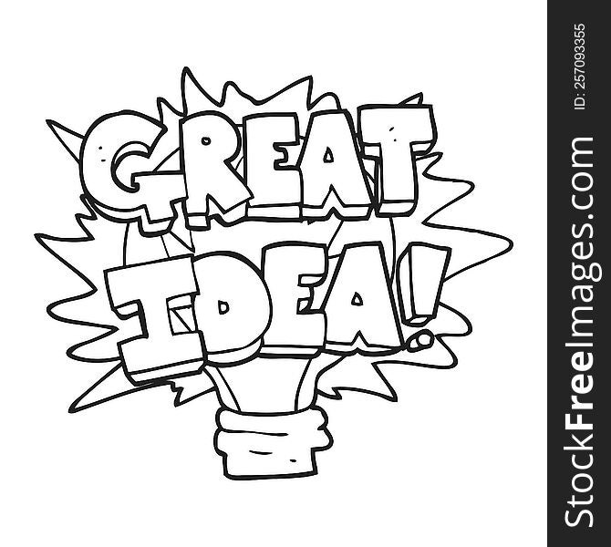 Black And White Cartoon Great Idea Light Bulb Symbol