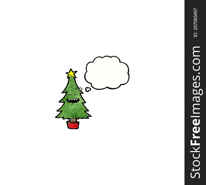 cartoon christmas tree with thought bubble