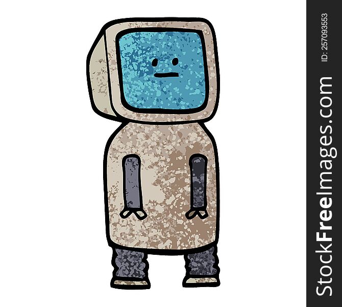 Grunge Textured Illustration Cartoon Funny Robot
