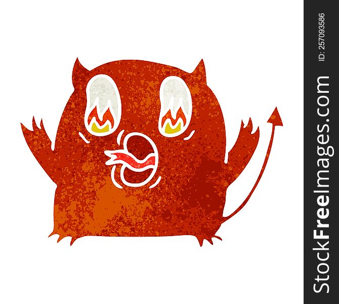 freehand drawn retro cartoon of cute kawaii red demon