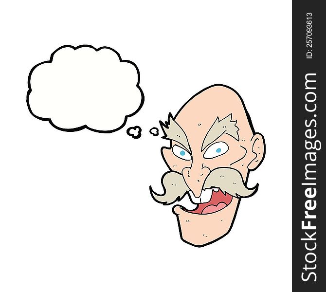 cartoon evil old man face with speech bubble