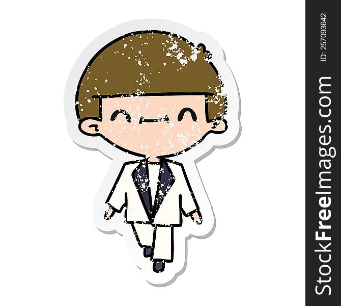 Distressed Sticker Cartoon Of Cute Kawaii Boy In Suit